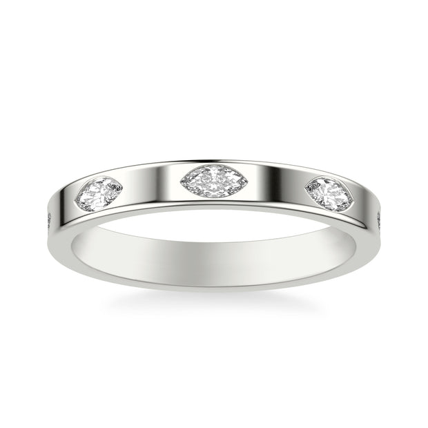 Contemporary Wide Wedding Band with Bezel Set Distance Marquise Diamond Polished Band