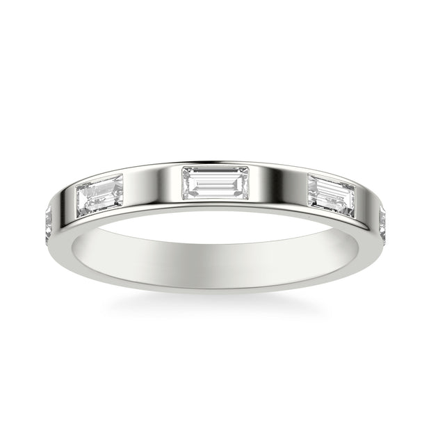 Contemporary Wide Wedding Band with Bezel Set Distance Baguette East/West Diamond Polished Band