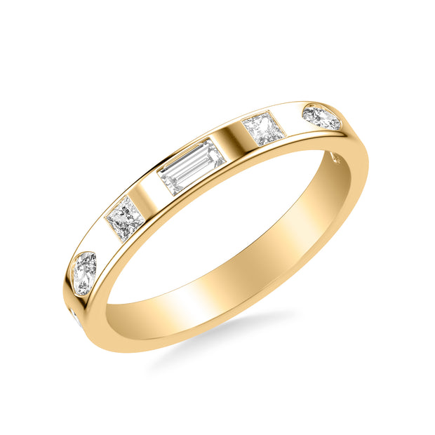 31-12266Y-L.00 - Goldman - Contemporary Wide Wedding Band with Bezel Set Princess and Marquise and Pear and Baguette Diamond Distance Polished Band