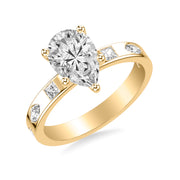 Contemporary Wide Band Engagement Ring with Bezel Set  Princess and Marquise and Pear Diamond Distance Polished Shank