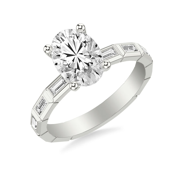 31-12268HVW-E.00 - Goldman - Contemporary Beveled Engagement Ring with Bezel Set East/West Baguette Diamonds