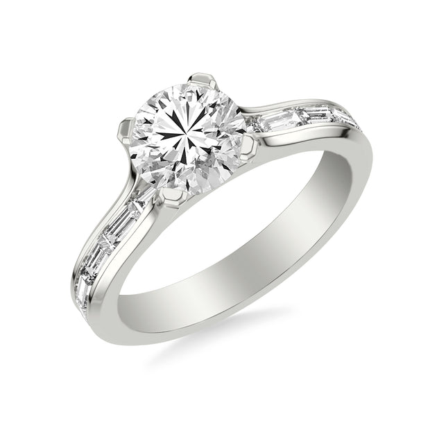 31-12269GRW-E.00 - Goldman - Contemporary Beveled Engagement Ring with Continuous Channel Set East/West Baguette Diamond Shank