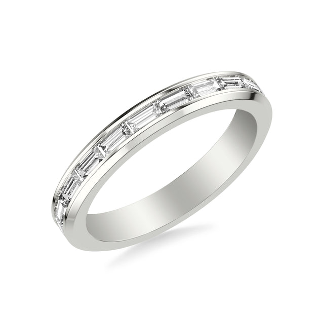 Contemporary Beveled Wedding Band with Channel Set East/West Baguette Diamonds