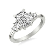 Contemporary Engagement Ring with Baguette and Round Diamonds and Polished Shank