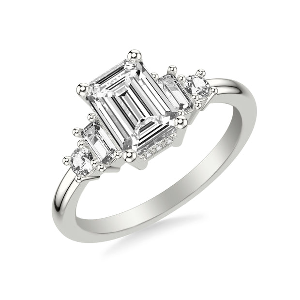 Contemporary Engagement Ring with Baguette and Round Diamonds and Polished Shank