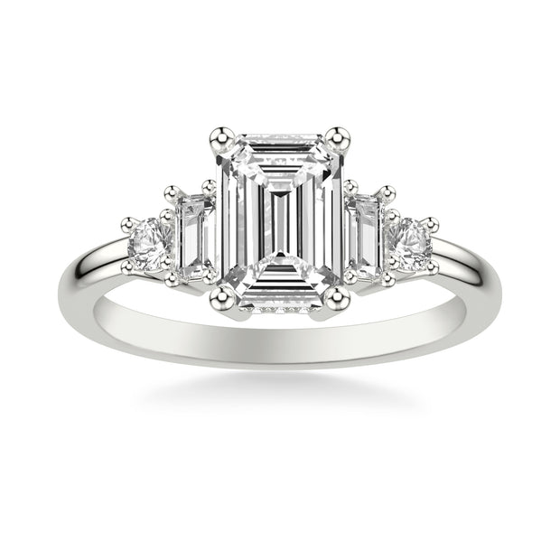 Contemporary Engagement Ring with Baguette and Round Diamonds and Polished Shank