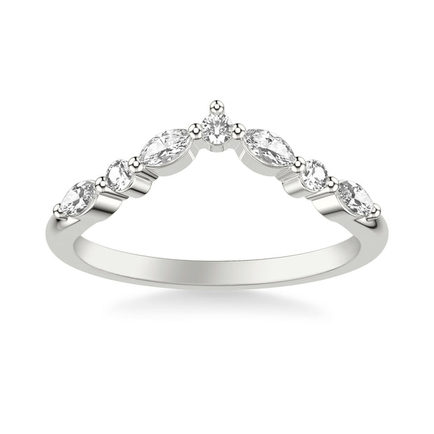 Contemporary Curved Wedding Band with Round and Marquise Diamonds