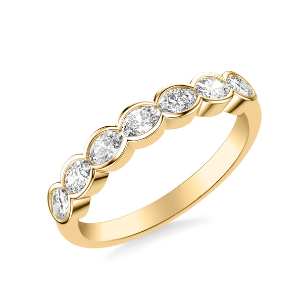 Contemporary East-West Bezel Set Oval Diamond Scalloped Wedding Band