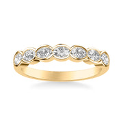 Contemporary East-West Bezel Set Oval Diamond Scalloped Wedding Band