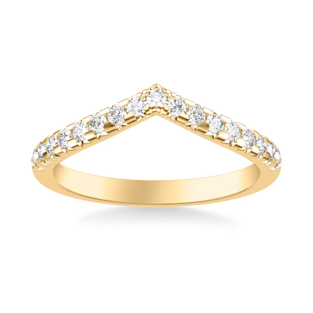 Classic V Curved Wedding Band with Round Diamonds