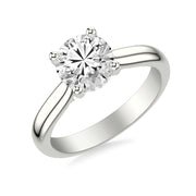 Classic Solitaire Engagement Ring with Hidden Halo and Diamond Bridge with 3MM Wide Polished Shank