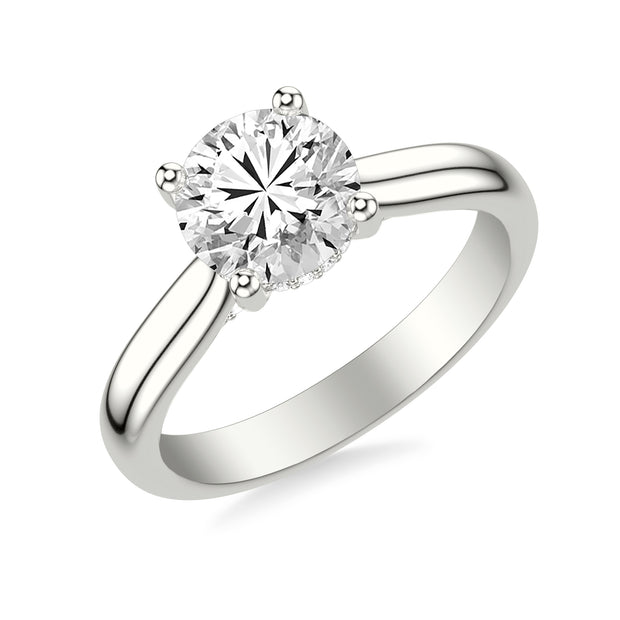 Classic Solitaire Engagement Ring with Hidden Halo and Diamond Bridge with 3MM Wide Polished Shank
