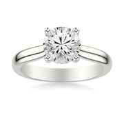 Classic Solitaire Engagement Ring with Hidden Halo and Diamond Bridge with 3MM Wide Polished Shank