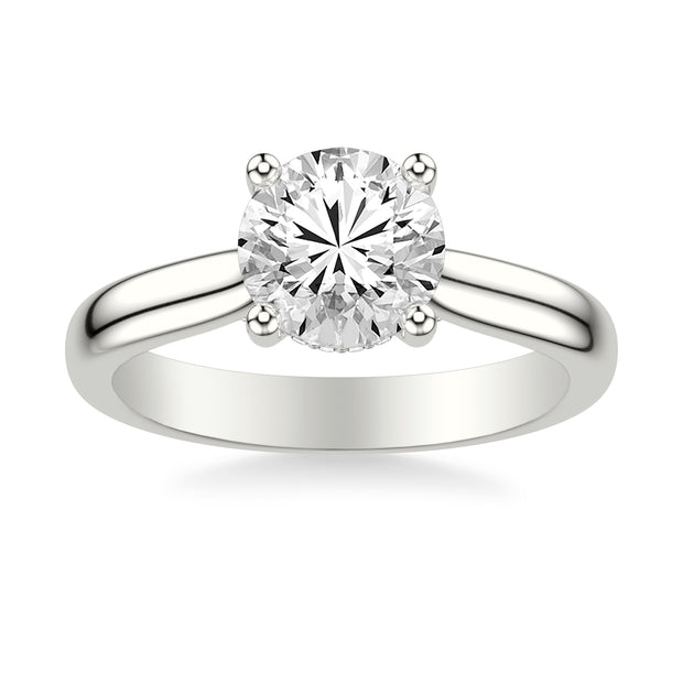 Classic Solitaire Engagement Ring with Hidden Halo and Diamond Bridge with 3MM Wide Polished Shank