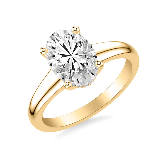 Classic Solitaire Engagement Ring with Hidden Halo and Tapered 4-2MM Wide Polished Shank