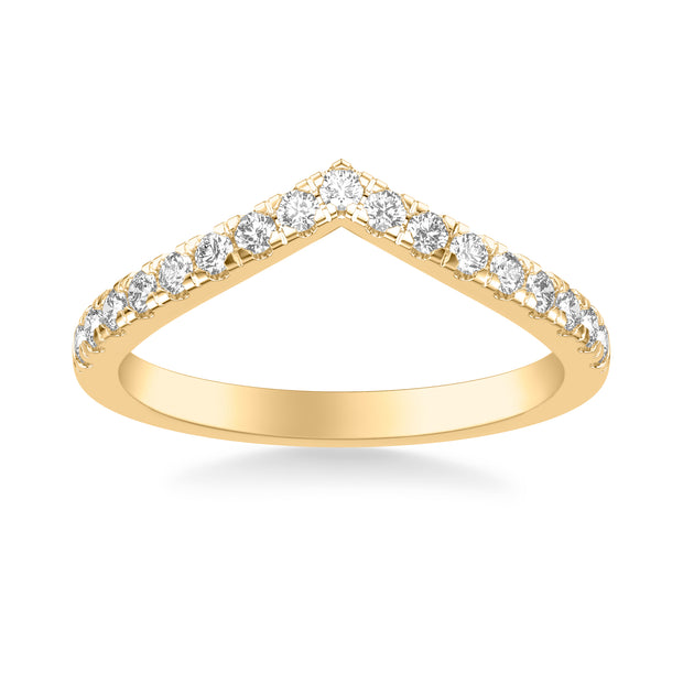 Classic V Curved Wedding Band with Round Diamonds