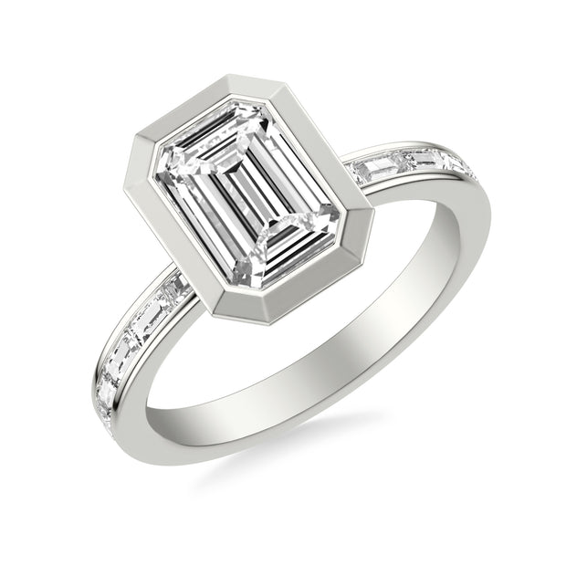 31-12291IEW-E.00 - Goldman - Contemporary Bezel Set Engagement Ring with Channel Set Baguette Diamond Shank