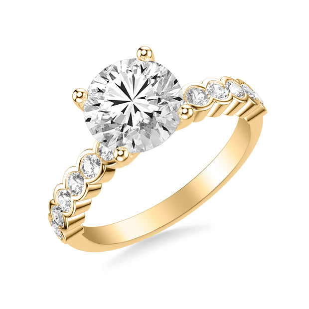 Contemporary Engagement Ring with Bezel Set Round Diamond Scalloped Shank