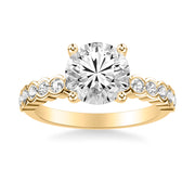 Contemporary Engagement Ring with Bezel Set Round Diamond Scalloped Shank