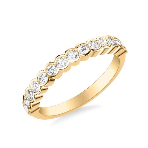 Contemporary Bezel Set Round Diamond Scalloped Wedding Band