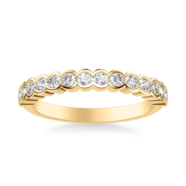 Contemporary Bezel Set Round Diamond Scalloped Wedding Band
