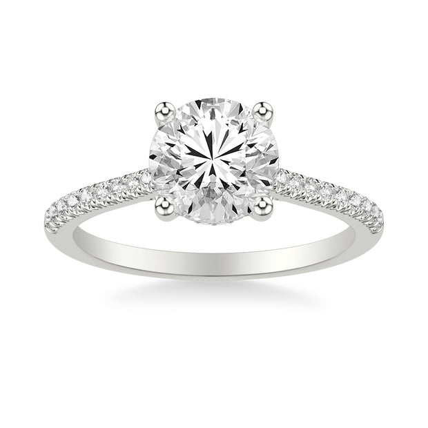 Classic Cathedral Setting Engagement Ring with Hidden Halo and Diamond Bridge with Diamond Shank
