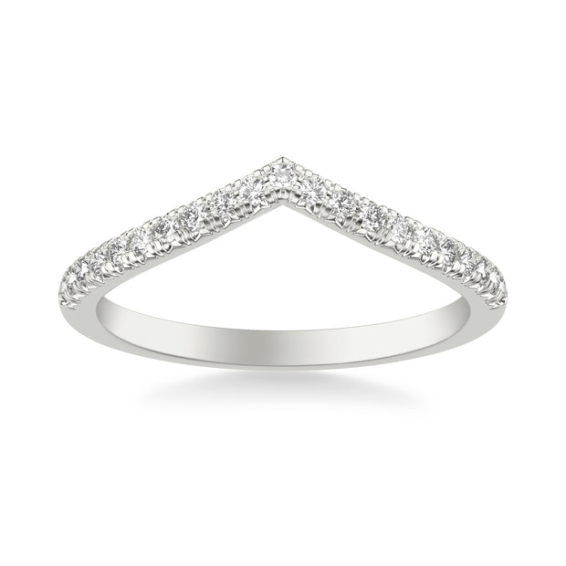 Classic V Curved Wedding Band with Round Diamonds