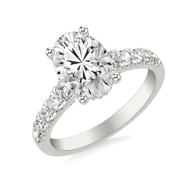 31-12297IVW-E.00 - Goldman - Classic Cathedral Setting Engagement Ring with Hidden Halo and Diamond Bridge and Graduated Diamond Shank