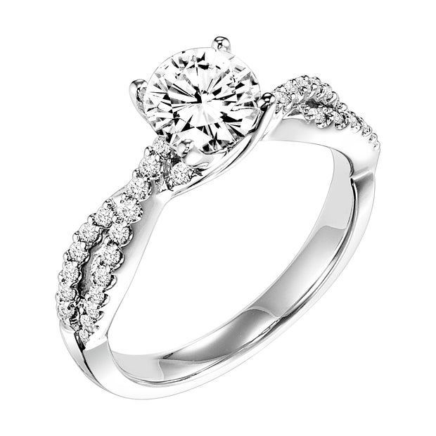 31-653ERW-E.00 - Goldman - This engagement ring features a diamond prong set band with a delicate twist design elegantly leading up to the round center diamond for an alluring look