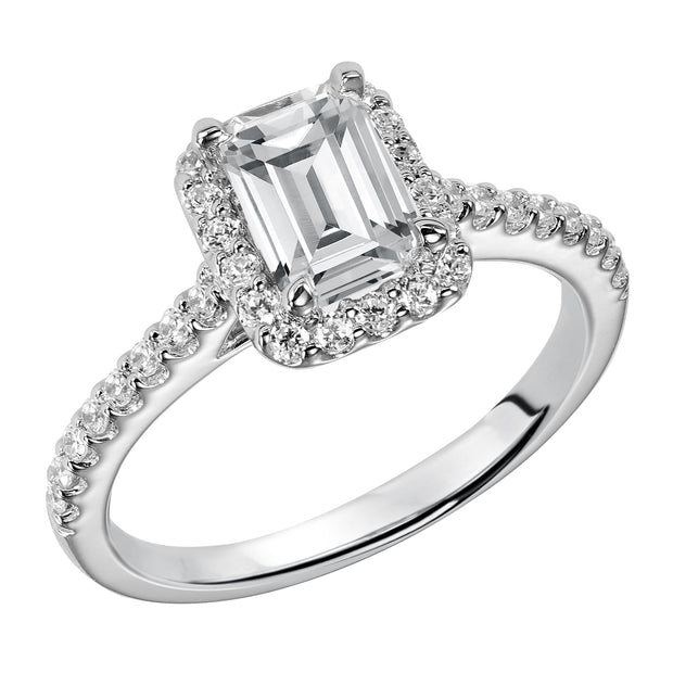 31-799HVW-E.00 - Goldman - This timeless engagement ring features a diamond exquisitely enhanced with a prong set diamond halo and band