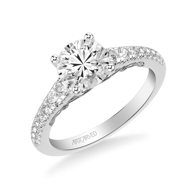 31-V1009GRW-E.01 - Goldman - Lyric Engagement Ring with Carved Gallery details and Graduated Diamond Shank