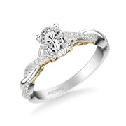 31-V1012EVWY-E.01 - ARTCARVED - Lyric Engagement Ring with Carved Gallery details and Alternating Diamond and Polish Twist Shank