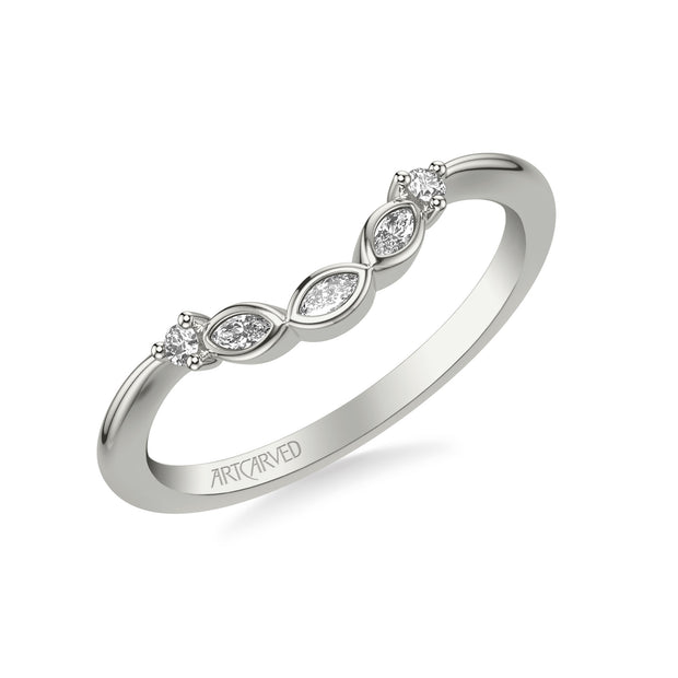 31-V1031EVW-L.00 - ARTCARVED - Floral Curved Wedding Band with Bezel Set Marquise Diamond Petal Accents