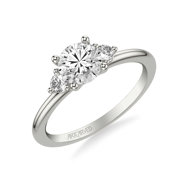 31-V1033EVW-E.00 - ARTCARVED - Classic Three-Stone Engagement Ring with Round Side Stone Diamonds
