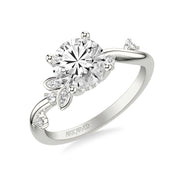 31-V1034DVW-E.01 - ARTCARVED - Floral Engagement Ring with Asymmetrical Marquise Diamond Petals and Round Floating Diamond Accent Shank