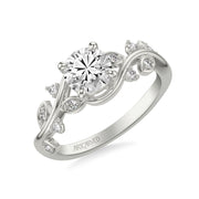 31-V1036DRW-E.01 - ARTCARVED - Floral Engagement Ring with Diamond Petal Accents and Floating Diamonds and Polished Shank