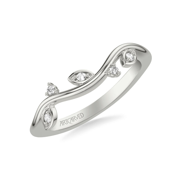 31-V1036W-L.00 - ARTCARVED - Floral Curved Wedding Band with Diamond Petal Accents and Floating Diamonds