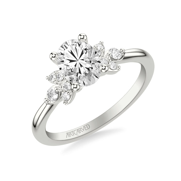 31-V1059GVW-E.01 - ARTCARVED - Floral Engagement Ring with Three Diamond Petals and Polished Shank