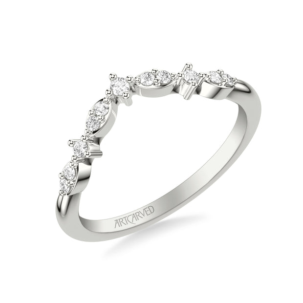 31-V1059W-L.00 - Goldman - Floral Curved Wedding Band with Prong Set Round Diamonds