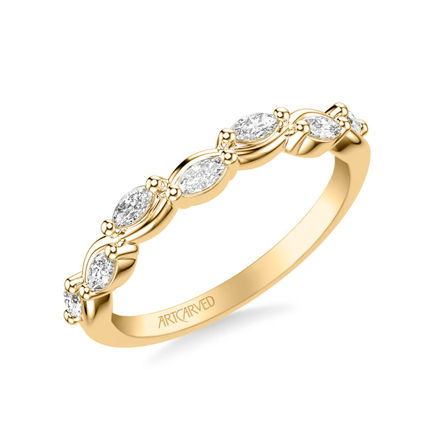 31-V1070Y-L.00 - ARTCARVED - Floral Wedding Band with Twisted Vine Bezel Set Marquise Diamonds