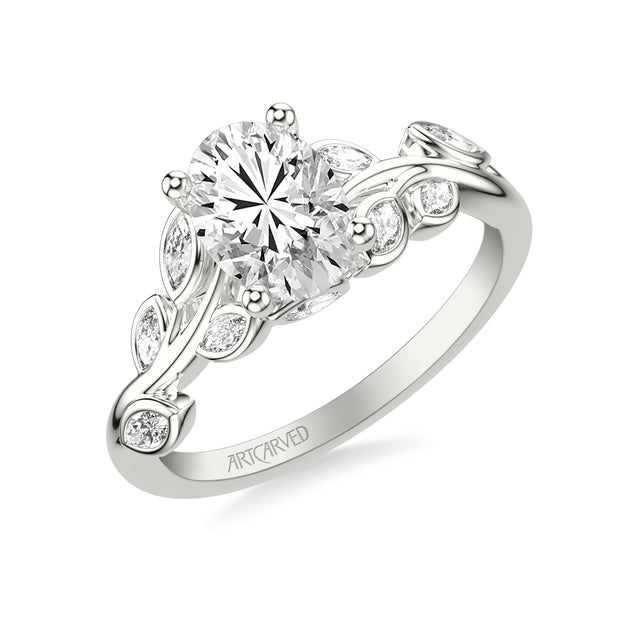 31-V1071IRW-E.01 - ARTCARVED - Floral Engagement Ring with Bezel Set Marquise Diamond Petals and Hidden Diamond Accents