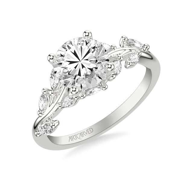 31-V1072IRW-E.01 - ARTCARVED - Floral Engagement Ring with Prong Set Marquise Diamonds and Hidden Diamond Accent