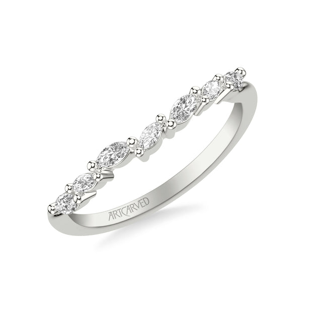 31-V1072W-L.00 - ARTCARVED - Floral Curved Wedding Band with Prong Set Marquise Diamonds