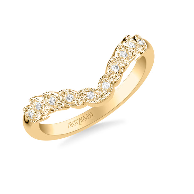 31-V1073HVY-L.00 - ARTCARVED - Floral Curved Wedding Band with Milgrain Marquise Diamond Petals