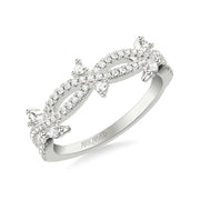 31-V1074W-L.00 - ARTCARVED - Floral Twist Wedding Band with Diamond Floating Prong Set Marquise and Round Diamond Accents