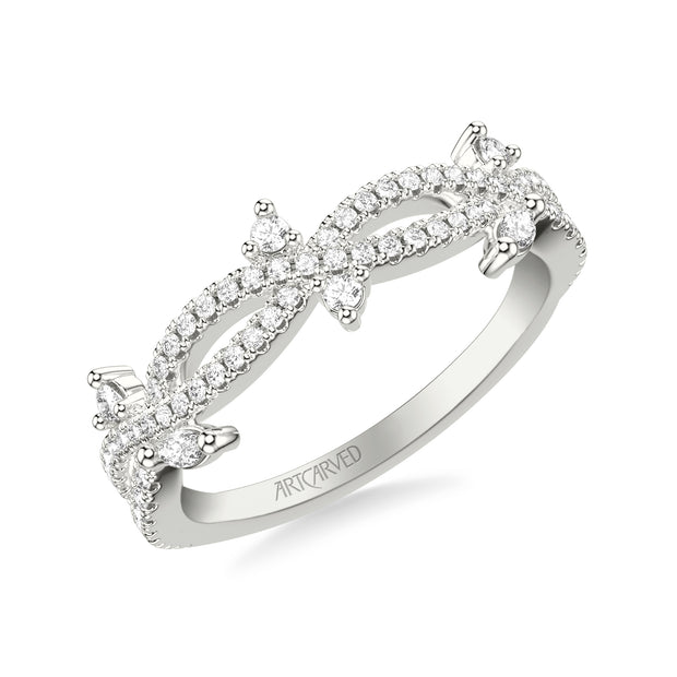 31-V1074W-L.00 - ARTCARVED - Floral Twist Wedding Band with Diamond Floating Prong Set Marquise and Round Diamond Accents