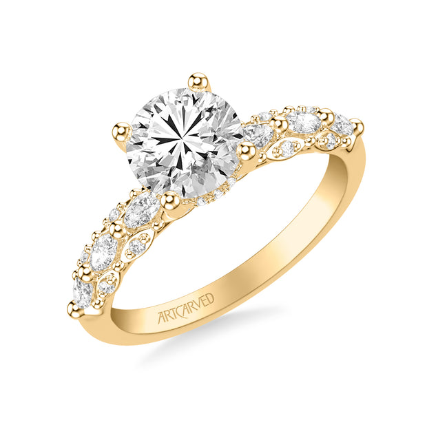 31-V1078IRY-E.00 - Goldman -  Classic Engagement Ring with Triple Row Prong Set Round and Marquise Diamond Shank