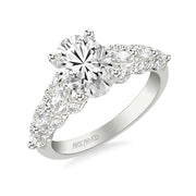 31-V1079GRW-E.01 - ARTCARVED -  Classic Engagement Ring with Cathedral Shank and Graduated Triple Row Prong Set Round and Marquise Diamond Shank