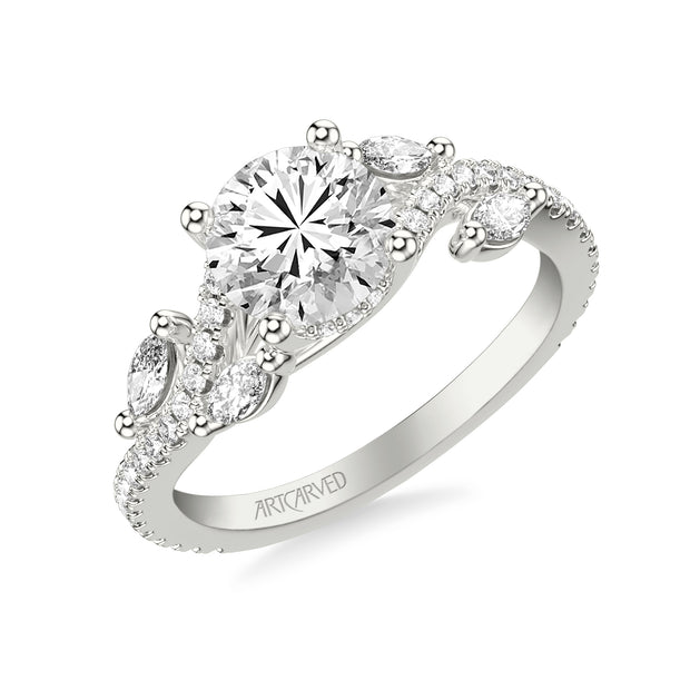 31-V1081GRW-E.01 - Goldman - Floral Engagement Ring with Floating Prong Set Marquise Diamond Petals and Organic Diamond Shank