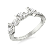 31-V1081W-L.00 - ARTCARVED - Floral Wedding Band with Floating Prong Set Marquise Diamond Petals and Organic Diamond Shank